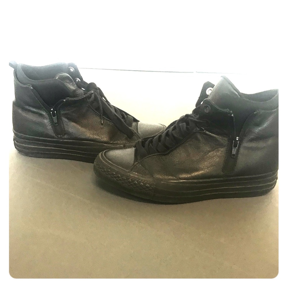 Leather all black Converse high top sneakers